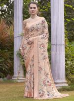 Georgette Peach Casual Wear Printed Saree